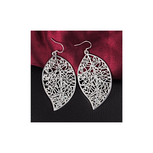 Delicate Silver Filigree Leaf Earrings Image 3