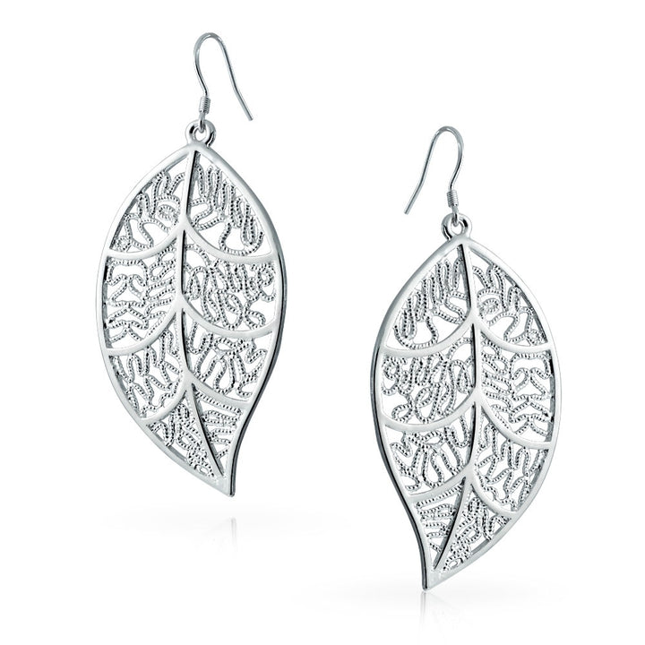 Delicate Silver Filigree Leaf Earrings Image 4