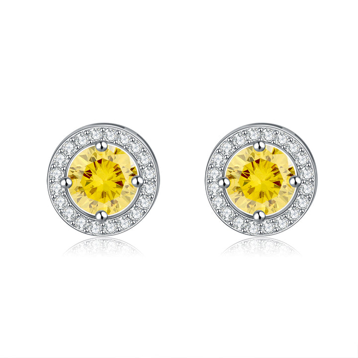 Round Platinum Plated Cubic Zirconia Stud Earrings Image 3