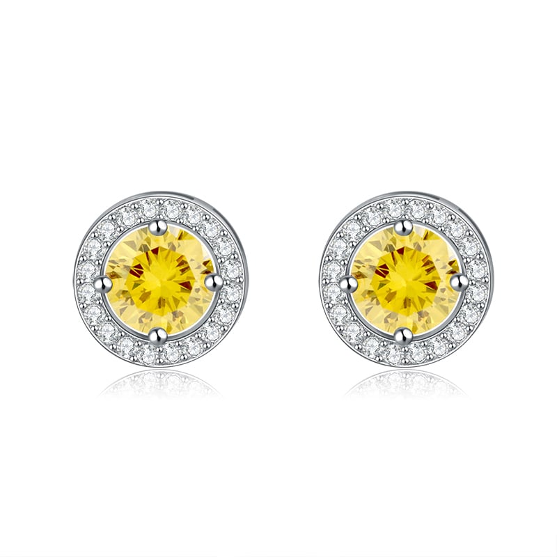 Round Platinum Plated Cubic Zirconia Stud Earrings Image 1