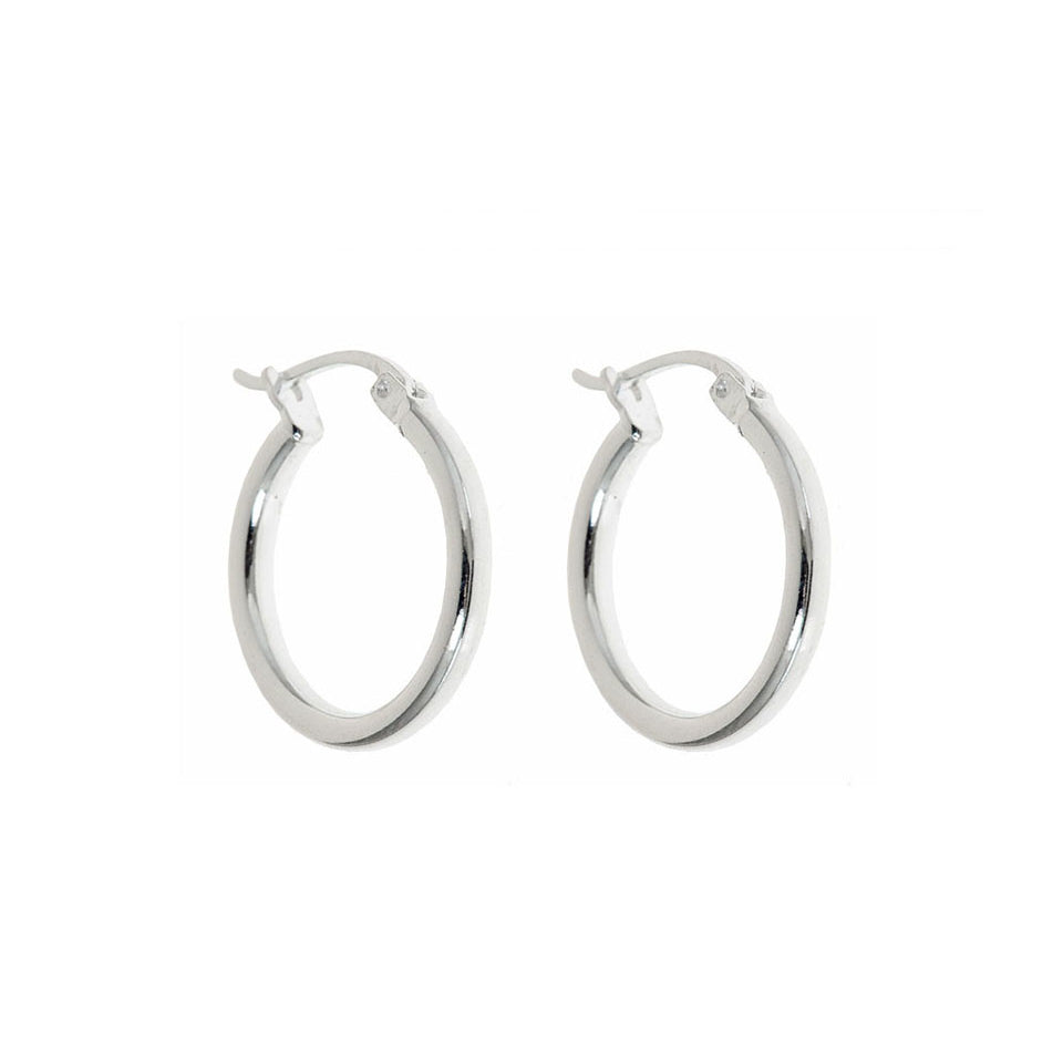 Solid Sterling Silver French Lock Hoop Earrings 15mm Classic Round Style Image 1