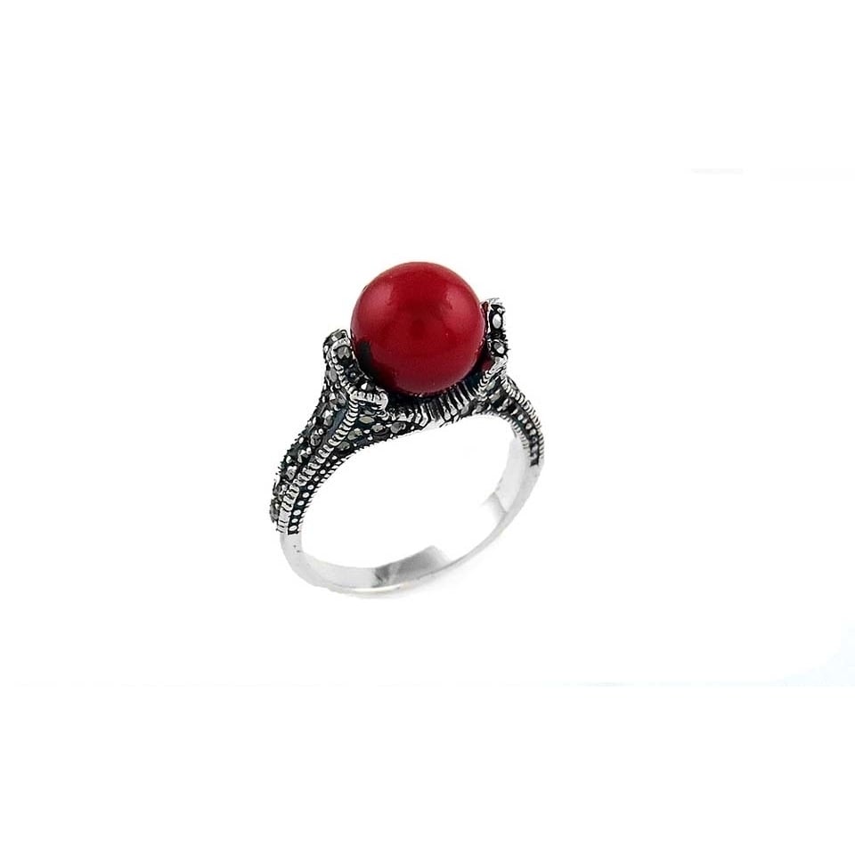 Genuine Marcasite And Sterling Silver Pearl Rings Image 2