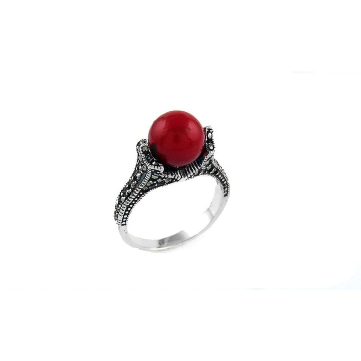 Genuine Marcasite Sterling Silver Pearl Ring Multiple Colors Sizes 6-9 Image 1