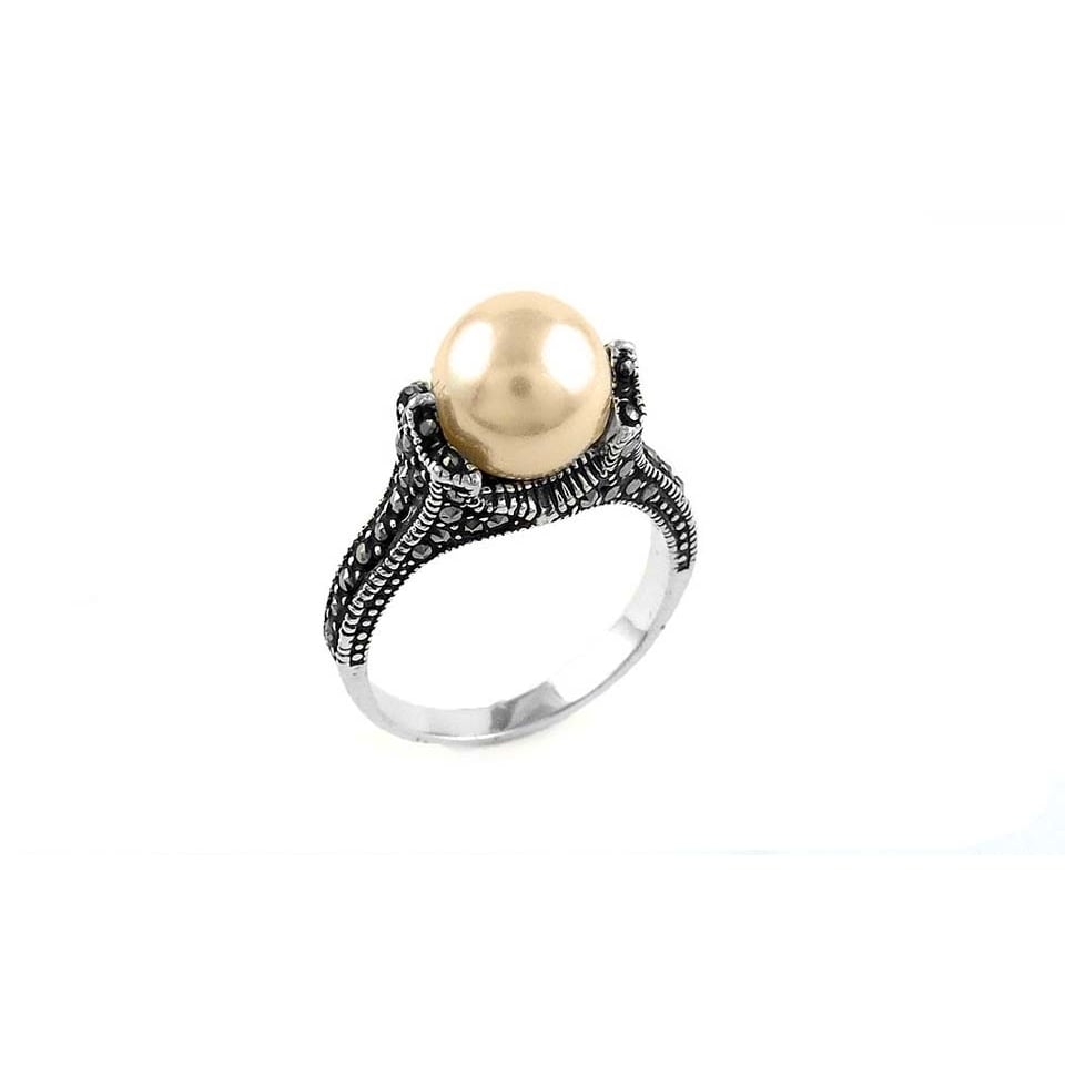 Genuine Marcasite And Sterling Silver Pearl Rings Image 4