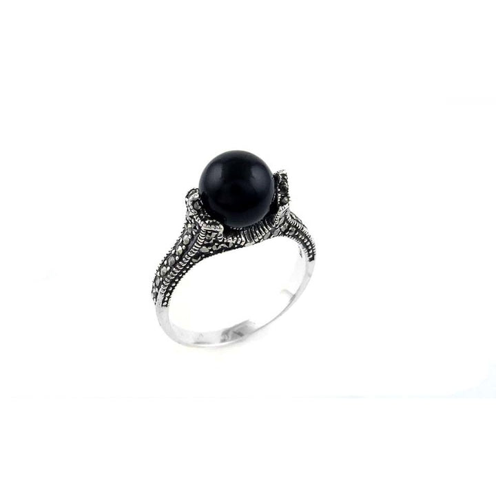 Genuine Marcasite Sterling Silver Pearl Ring Multiple Colors Sizes 6-9 Image 1