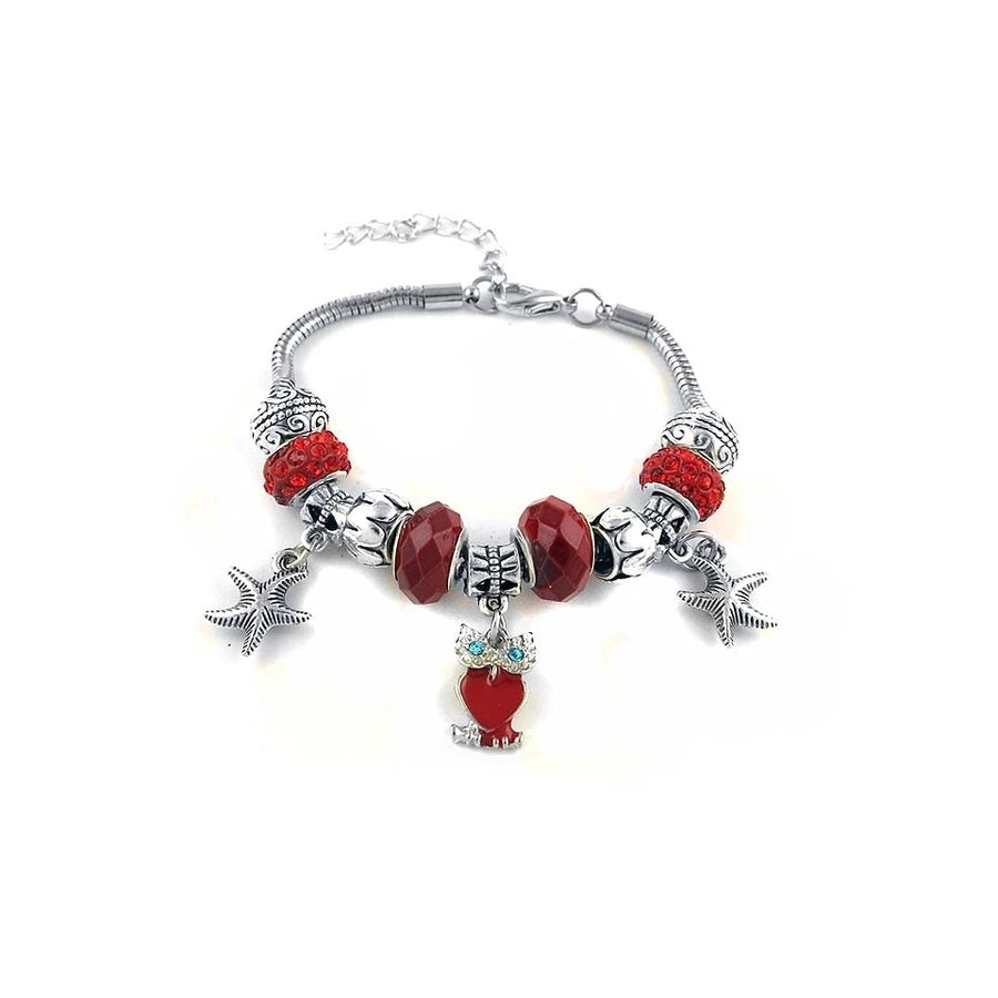 Swarovski Elements Crystal and Murano Owl Charm Bracelet Image 1