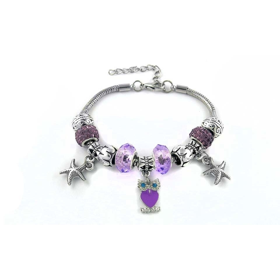 Swarovski Elements Crystal and Murano Owl Charm Bracelet Image 2
