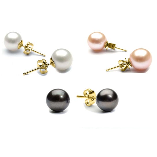 18kt Gold or White Gold Plated 3 Pack 8mm Pearl Studs Image 1