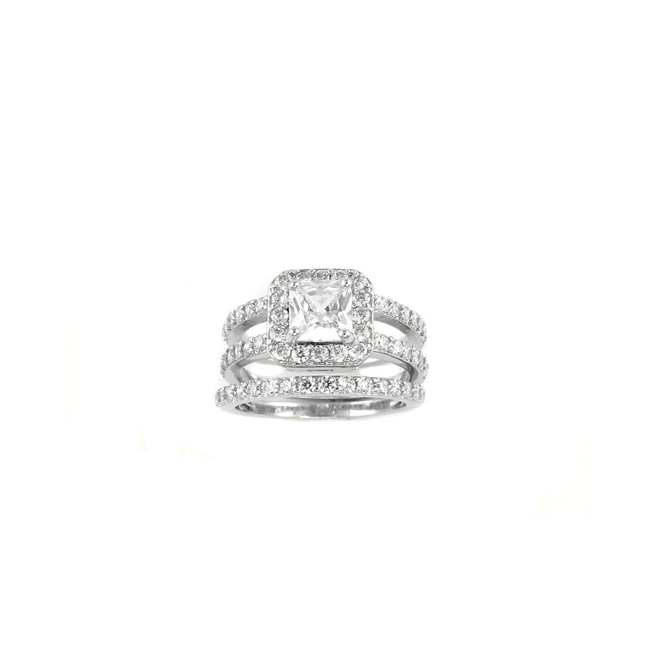 Tri Row Design Inspired Princess Cut  Bridal Ring in 18Kt White Gold Image 1