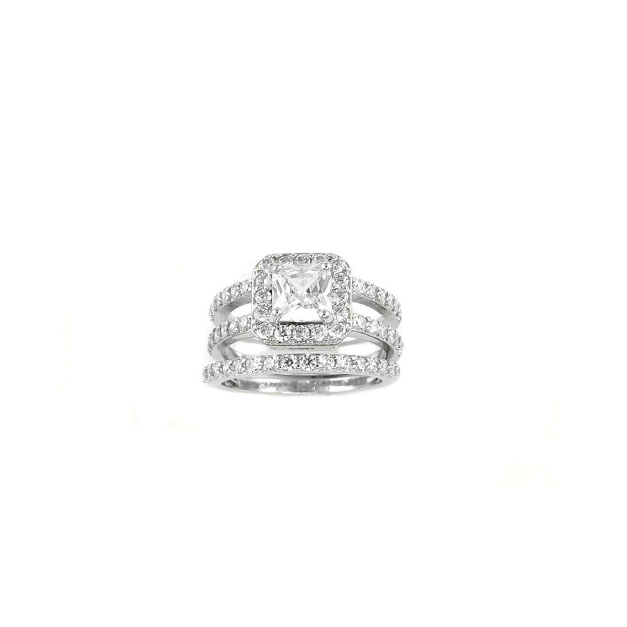 Tri Row Design Inspired Princess Cut  Bridal Ring in 18Kt White Gold Image 1