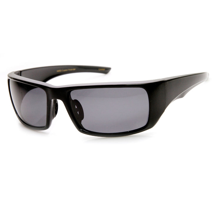 Polarized Lens Action Sports Brilliant Black Sports Wrap Sunglasses Image 1