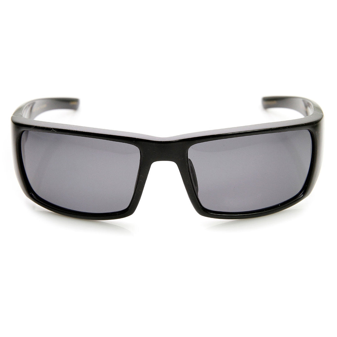 Polarized Lens Action Sports Brilliant Black Sports Wrap Sunglasses Image 2