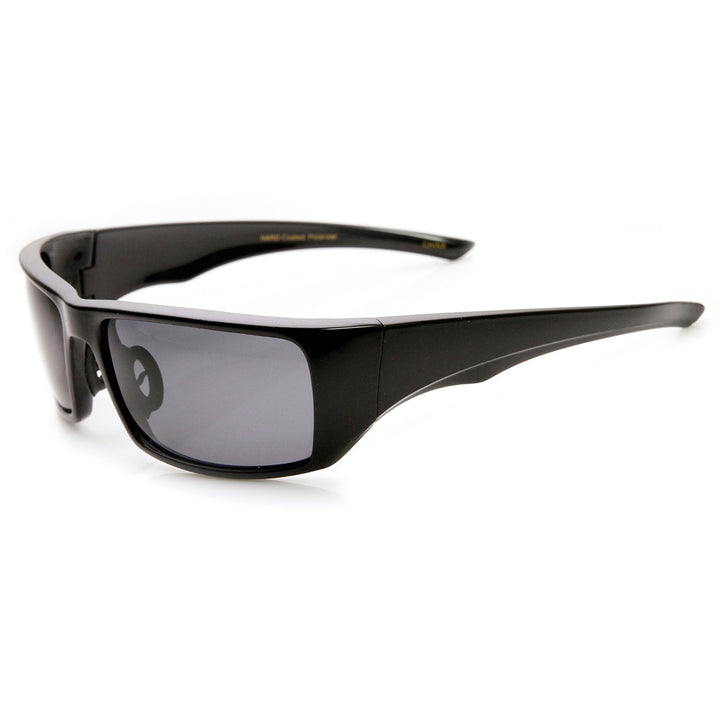 Polarized Lens Action Sports Brilliant Black Sports Wrap Sunglasses Image 3