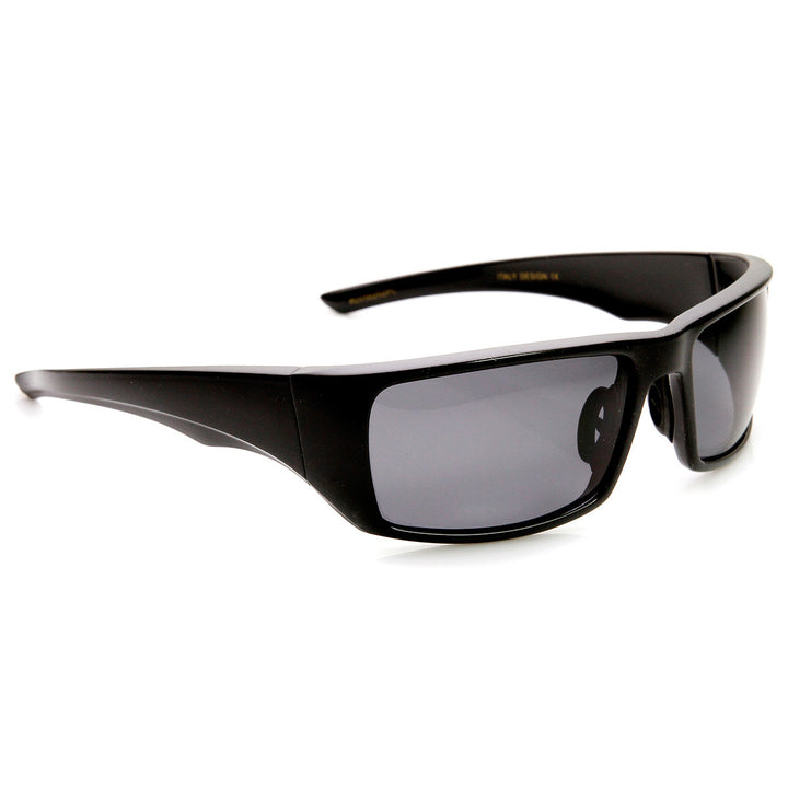 Polarized Lens Action Sports Brilliant Black Sports Wrap Sunglasses Image 4