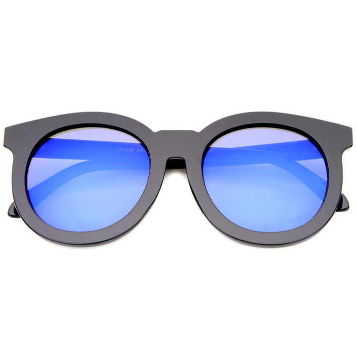 Womens Fashion Oversized Flash Mirrored Flat Lens Round Sunglasses 64mm Image 1