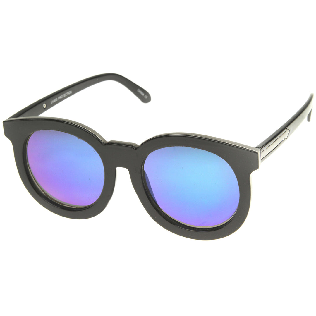 Womens Fashion Oversized Flash Mirrored Flat Lens Round Sunglasses 64mm Image 2