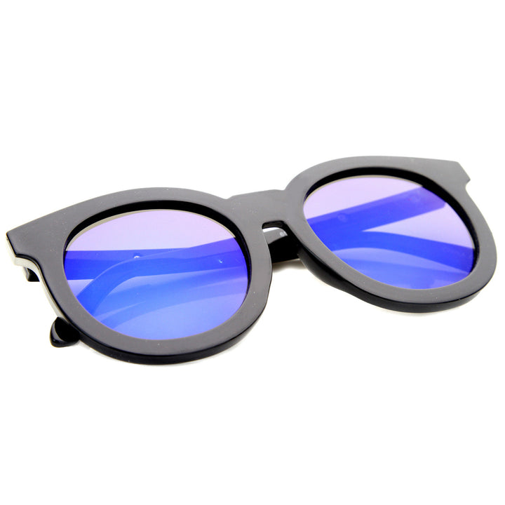 Womens Fashion Oversized Flash Mirrored Flat Lens Round Sunglasses 64mm Image 4