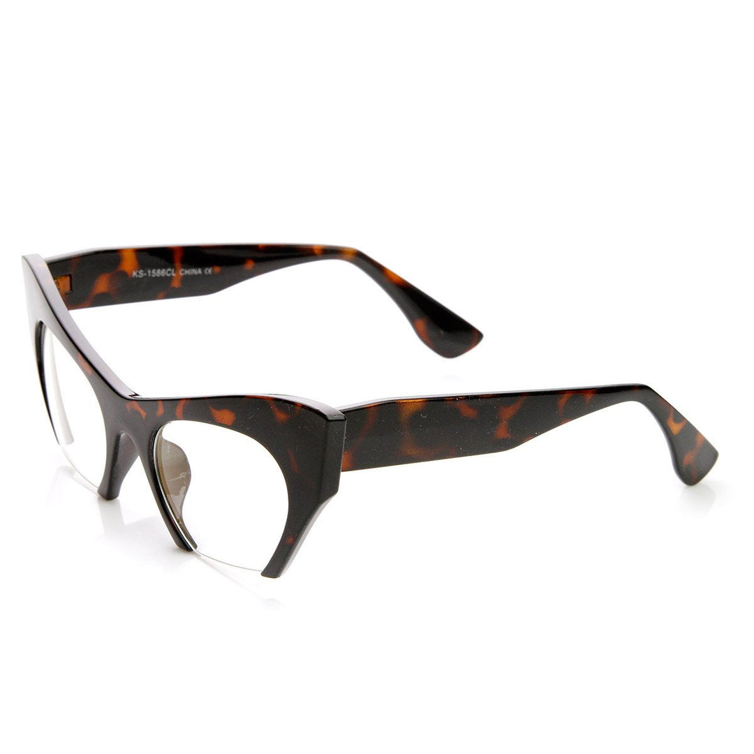 Womens High Fashion Semi-Rimless Clear Lens Cat Eye Glasses Image 3