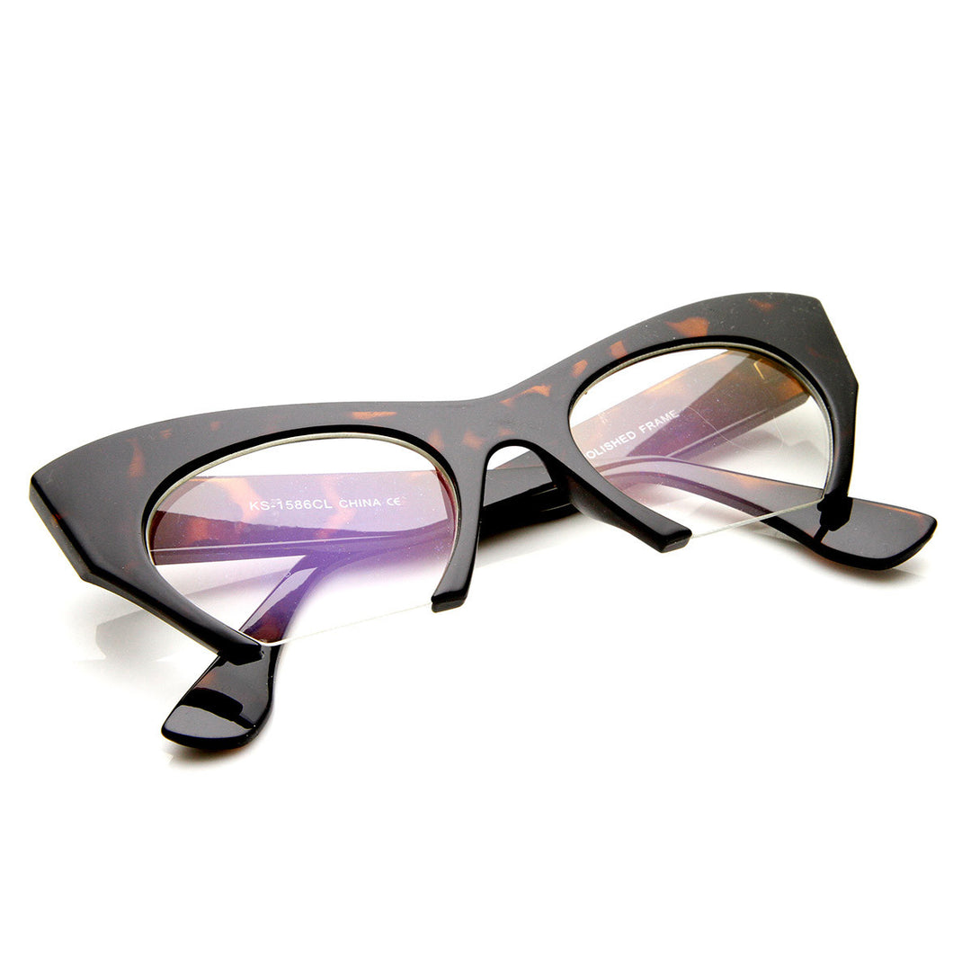 Womens High Fashion Semi-Rimless Clear Lens Cat Eye Glasses Image 4