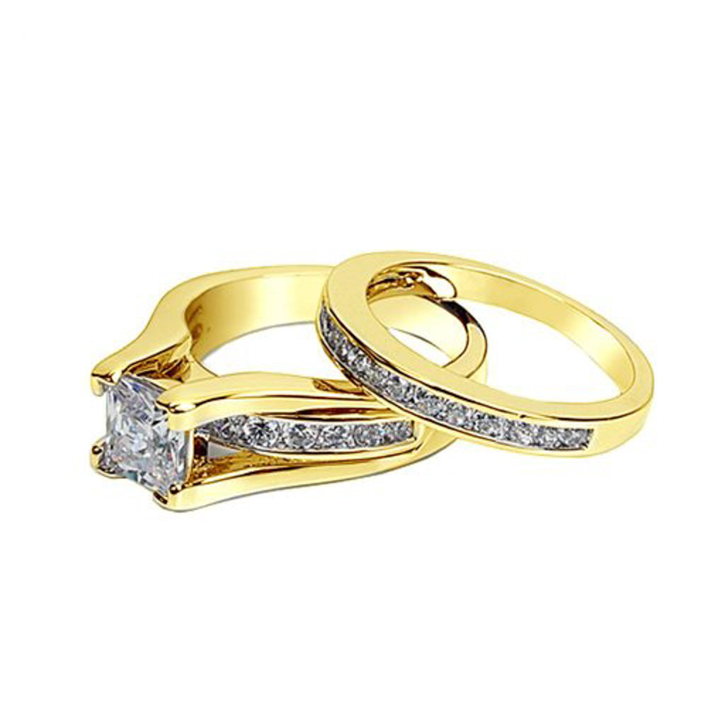 Womens Stainless Steel 316 1.38 Carat Zirconia Gold Plated Weddding Ring Set Image 2