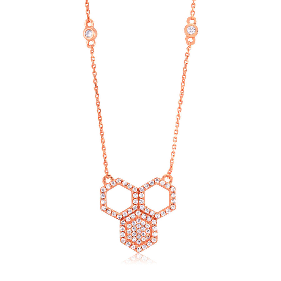 Sterling Silver Rose Gold Plated Honeycomb CZ Necklace Image 1