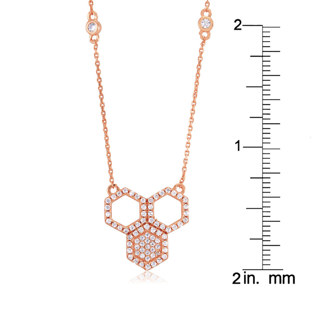 Sterling Silver Rose Gold Plated Honeycomb CZ Necklace Image 2