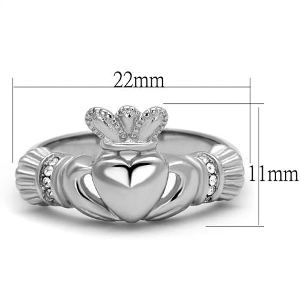Stainless Steel Irish Claddagh Crystal Promise Fashion Ring Women's Size 5-10 Image 2