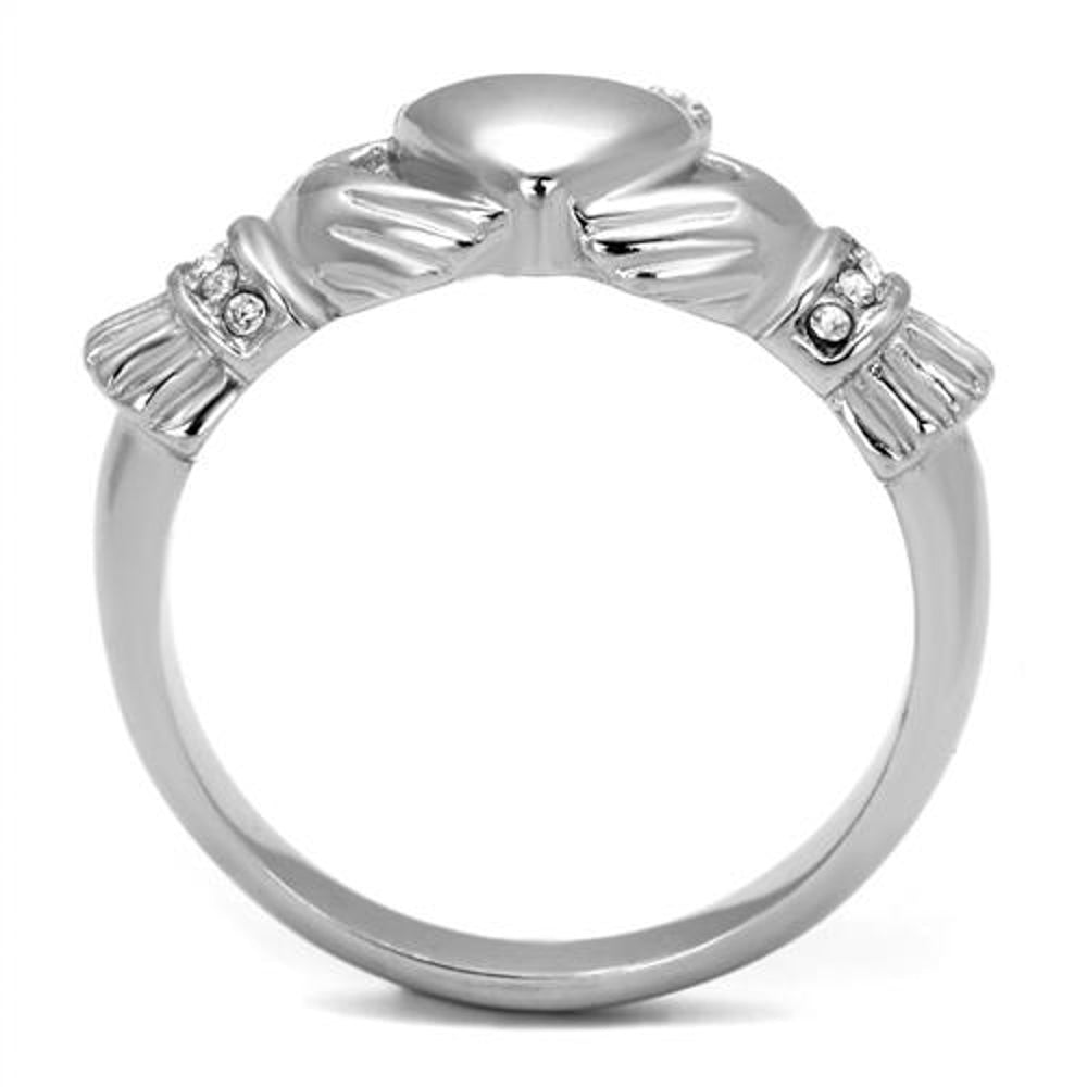 Stainless Steel Irish Claddagh Crystal Promise Fashion Ring Womens Size 5-10 Image 3