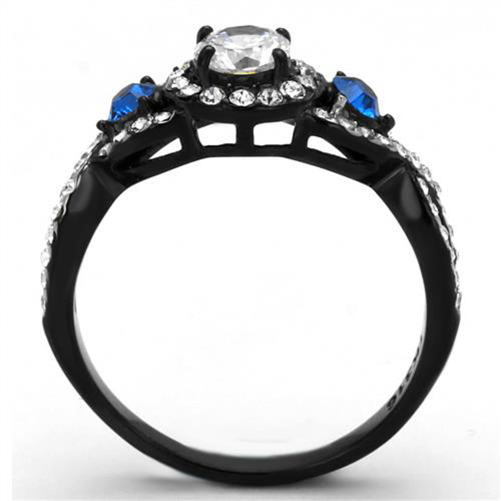 1.26 Ct Clear and Blue Cz Halo Stainless Steel Black Engagement Ring Womens 5-10 Image 3