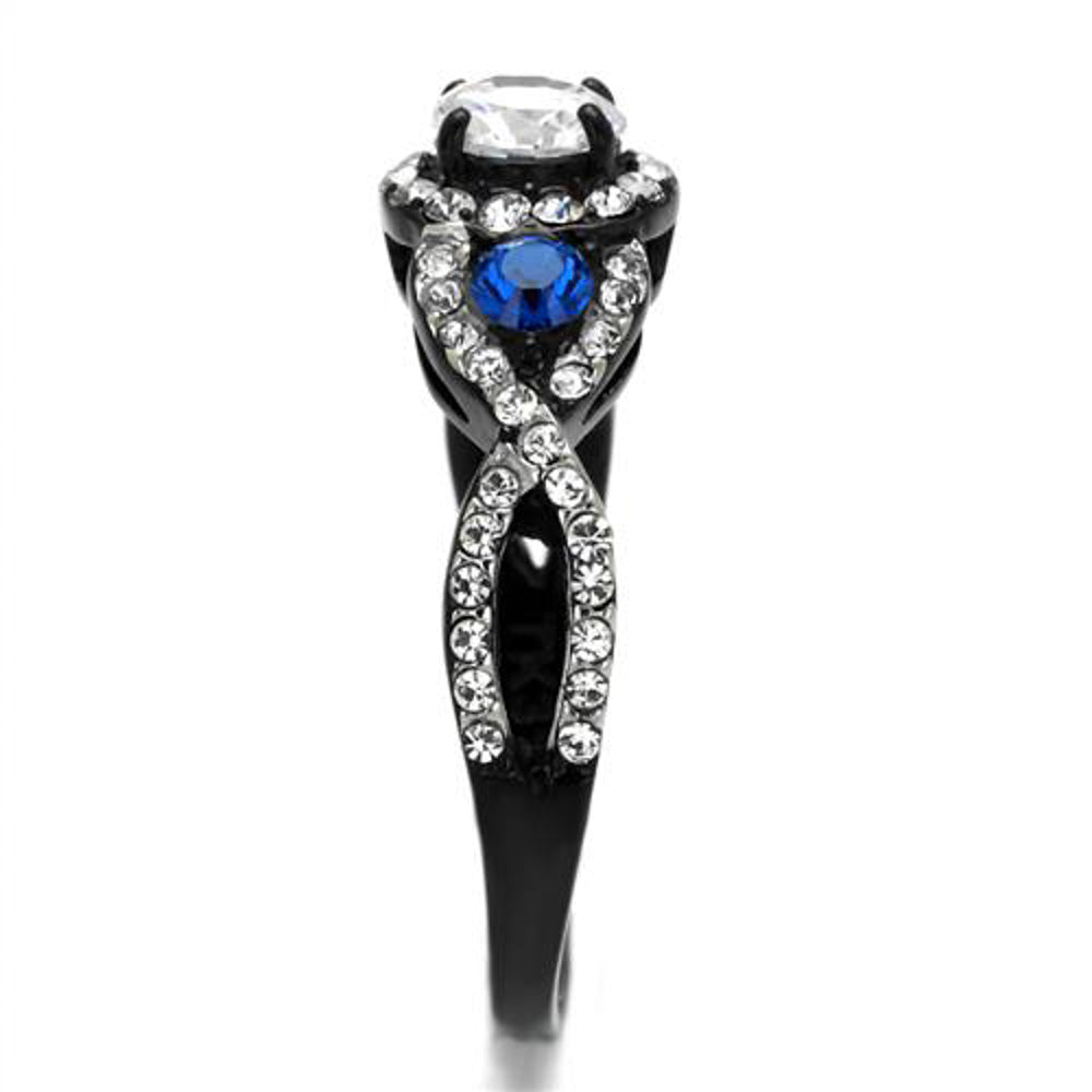 1.26 Ct Clear and Blue Cz Halo Stainless Steel Black Engagement Ring Womens 5-10 Image 4