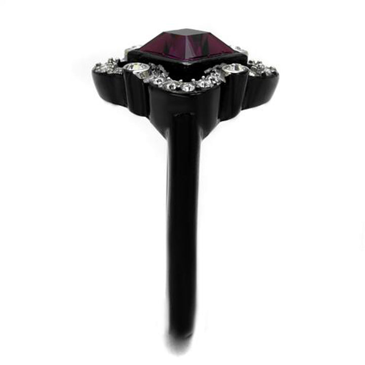 Princess Cut Amethyst Cz Black Stainless Steel Clover Fashion Ring Womens 5-10 Image 4