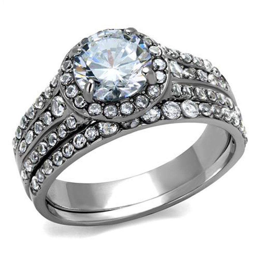 2.45 Ct Halo Round Cut Zirconia Stainless Steel Wedding Ring Set Womens Sz 5-10 Image 1