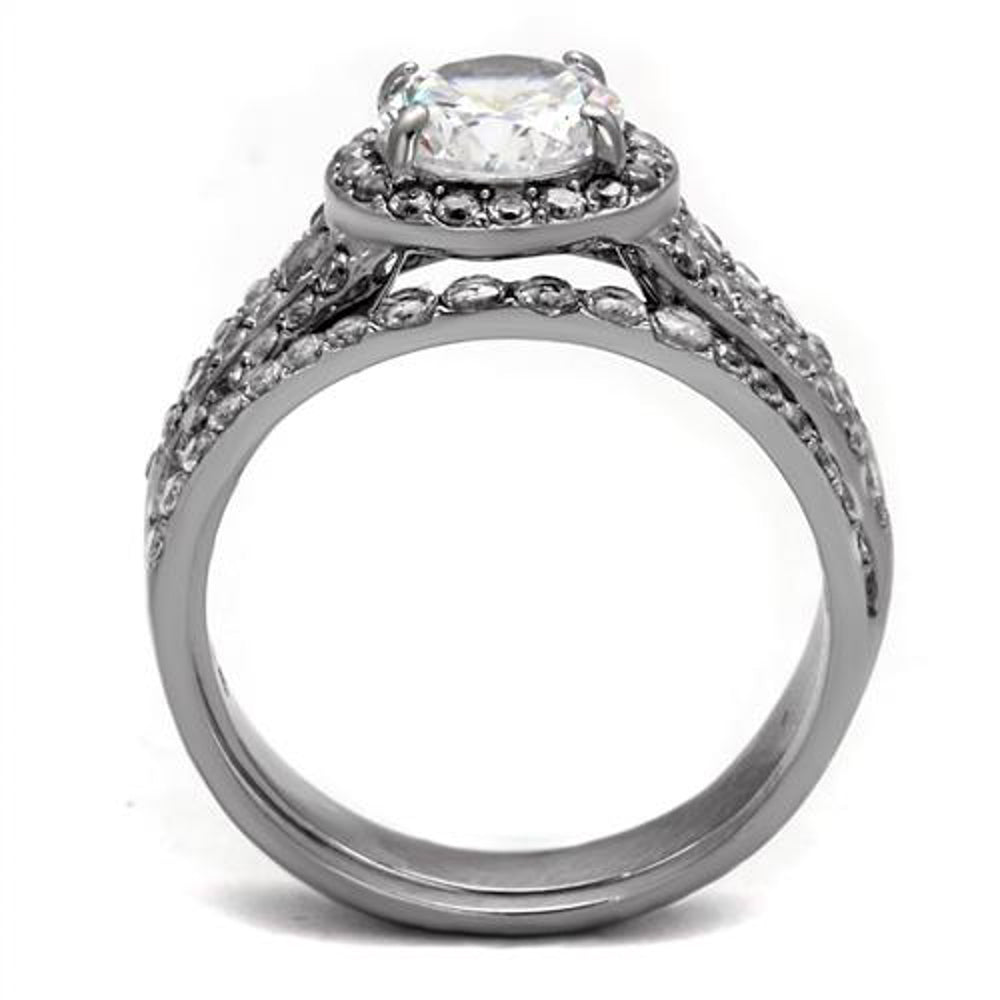 2.45 Ct Halo Round Cut Zirconia Stainless Steel Wedding Ring Set Womens Sz 5-10 Image 3