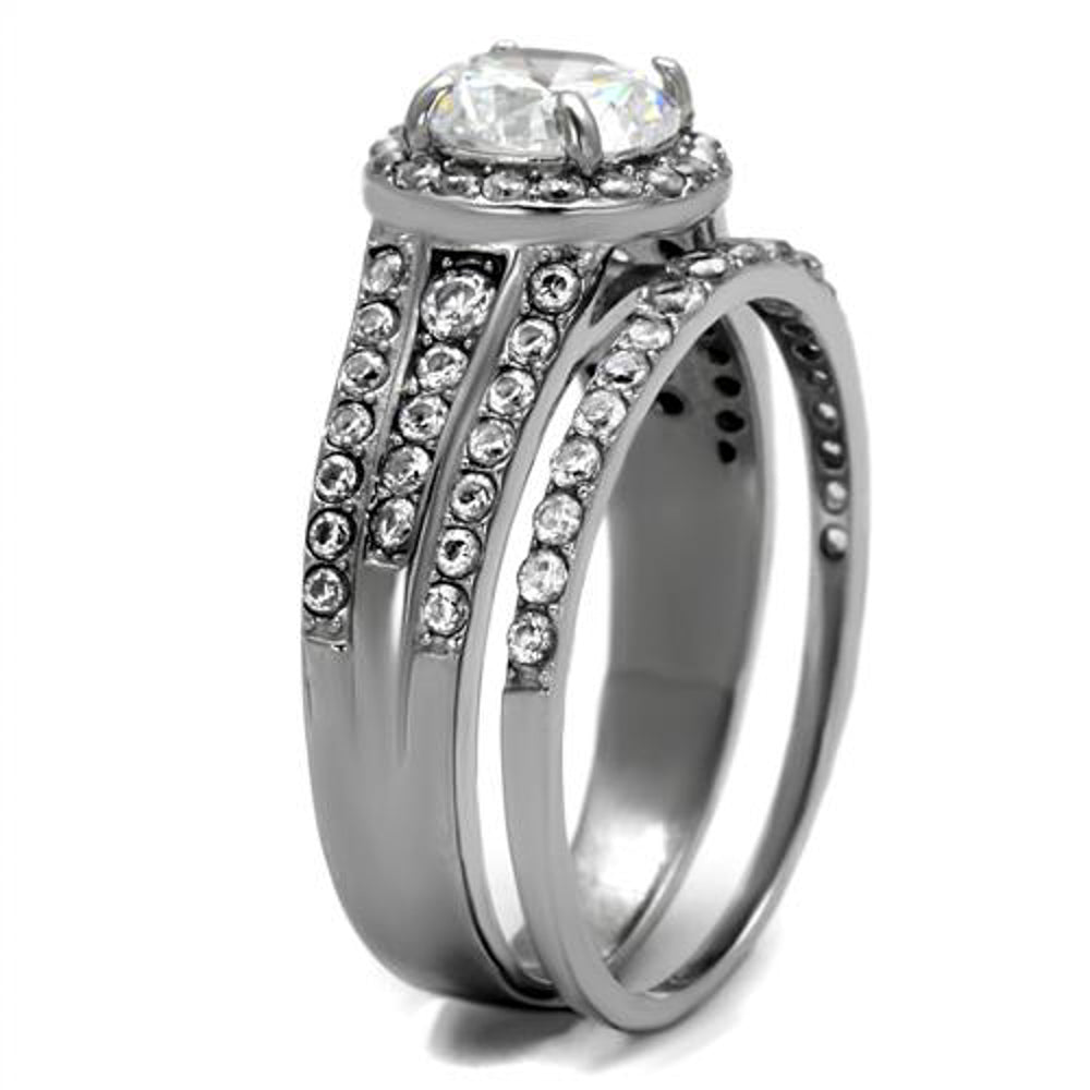 2.45 Ct Halo Round Cut Zirconia Stainless Steel Wedding Ring Set Womens Sz 5-10 Image 4