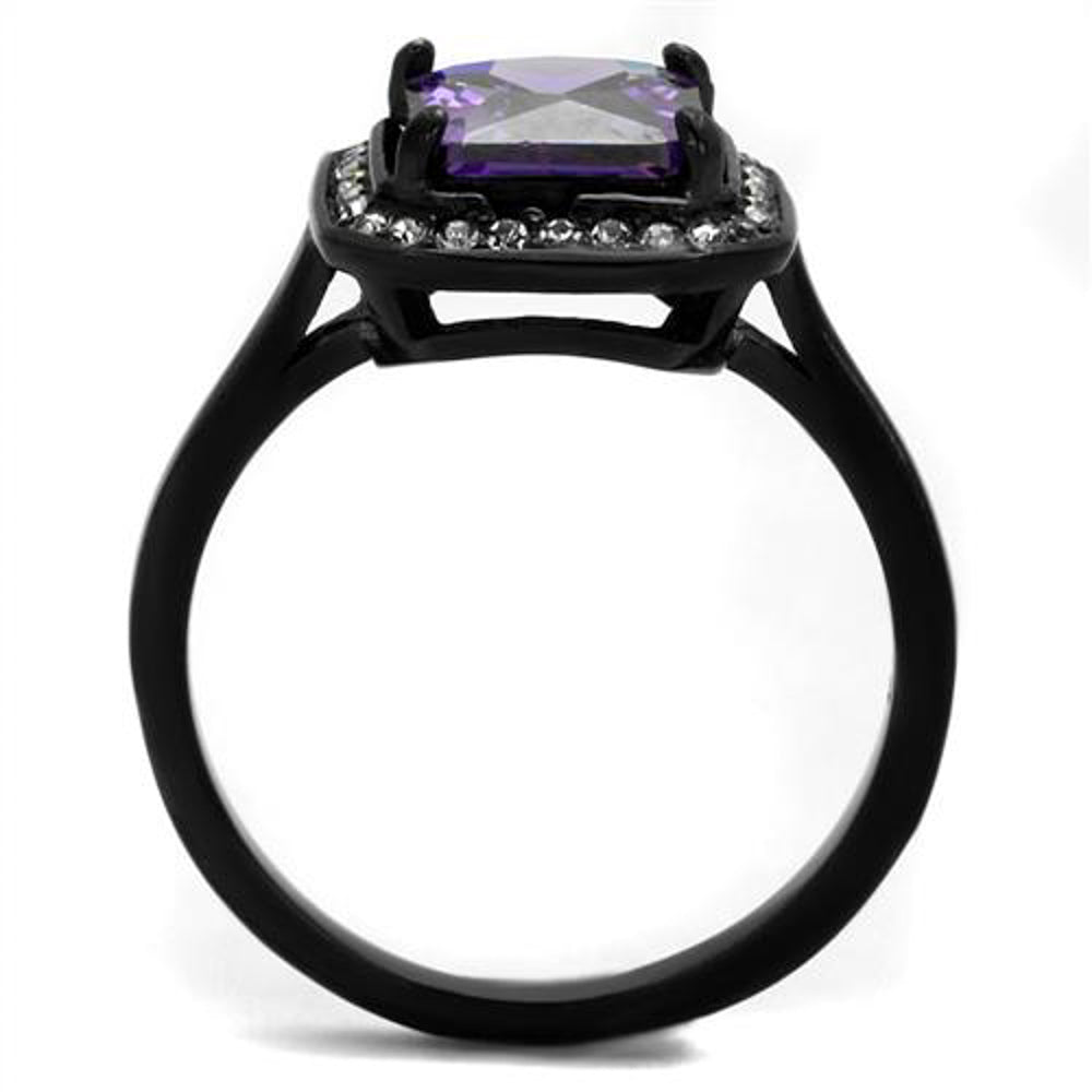 Princess Cut Amethyst Cz Black Stainless Steel Fashion Ring Womens Size 5-10 Image 3