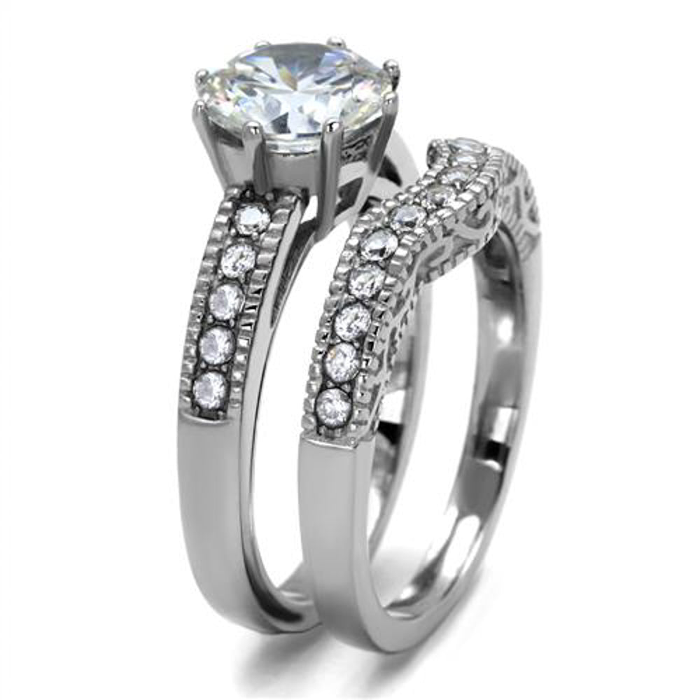 2.29 Ct Round Cut Cz Stainless Steel Vintage Wedding Ring Set Womens Size 5-10 Image 4