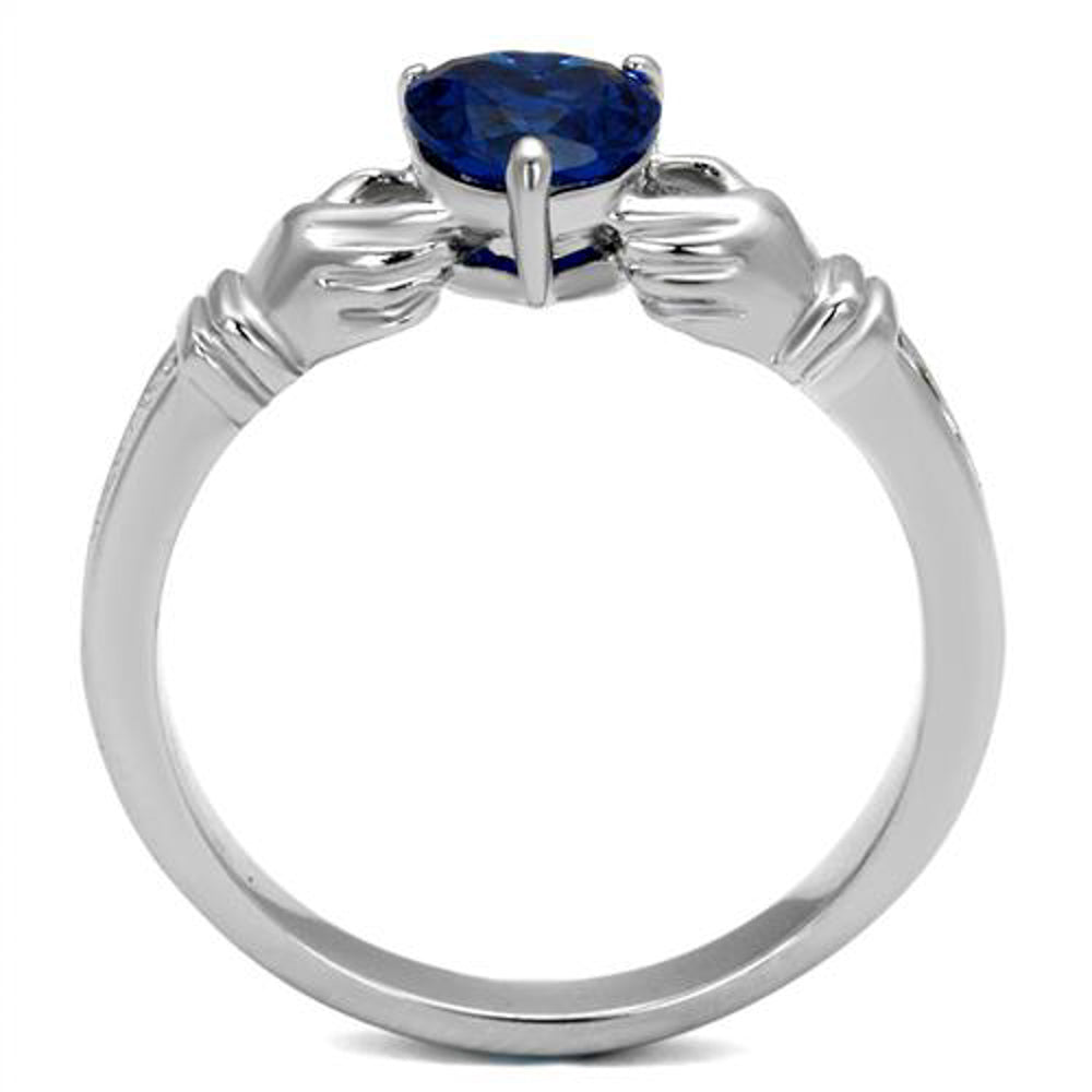 Heart Shape London Blue Cz Stainless Steel Irish Claddagh Ring Womens Size 5-10 Image 3