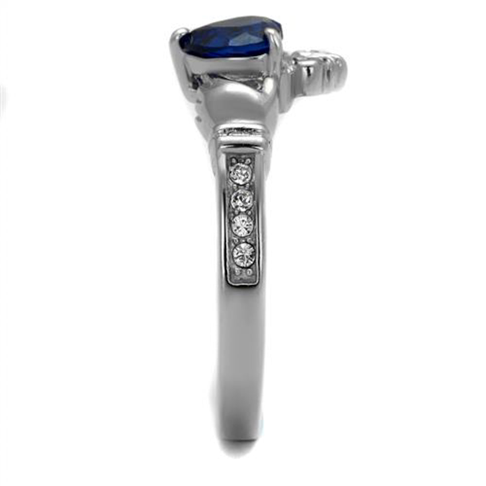 Heart Shape London Blue Cz Stainless Steel Irish Claddagh Ring Womens Size 5-10 Image 4