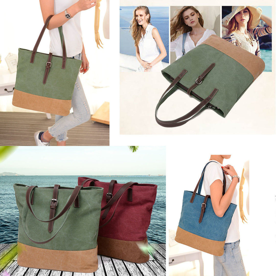 Stylish Women Natural Cotton Canvas Shoulder Bag Handbag Image 4