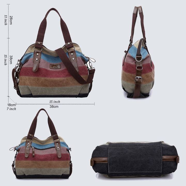 Classic Women Retro Rainbow Canvas Handbag Image 3