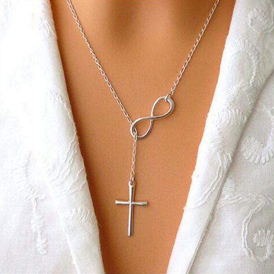 Silver Infinity Cross Lariat Necklace Image 1