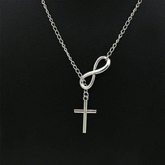 Silver Infinity Cross Lariat Necklace Image 2