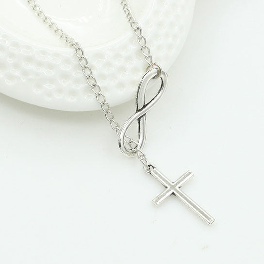 Silver Infinity Cross Lariat Necklace Image 3
