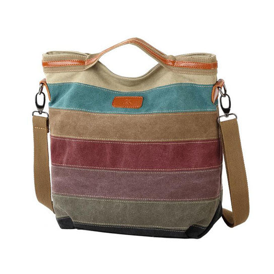 Women Leisure Rainbow Canvas Tote Bag Handbag Image 1