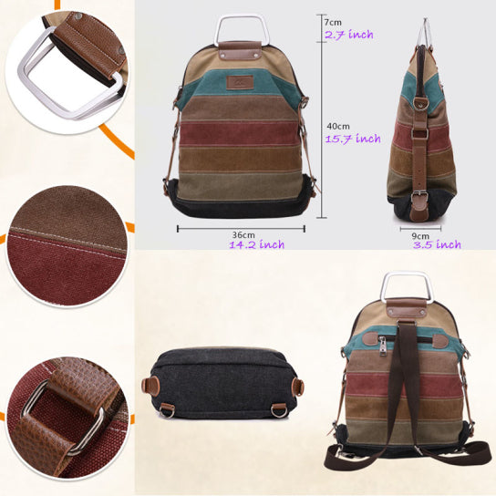 Multi Ways Rainbow Canvas School Backpack Shoulder Handbag Tote Bag Image 3