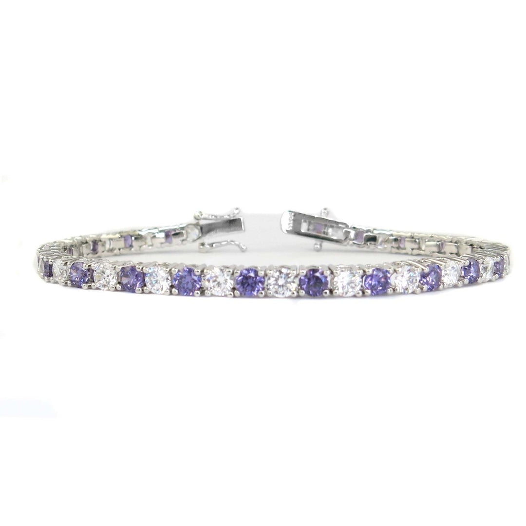 11.00 CTW Amethyst and White Simulated Diamond Tennis Bracelet in 18k White Gold Image 1