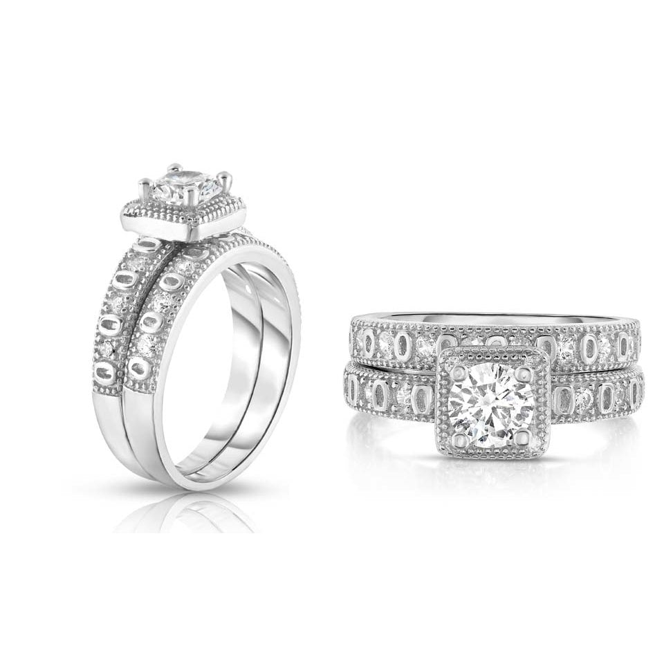 18kt White Gold Plated XOXO Bridal Ring And band Set Image 1