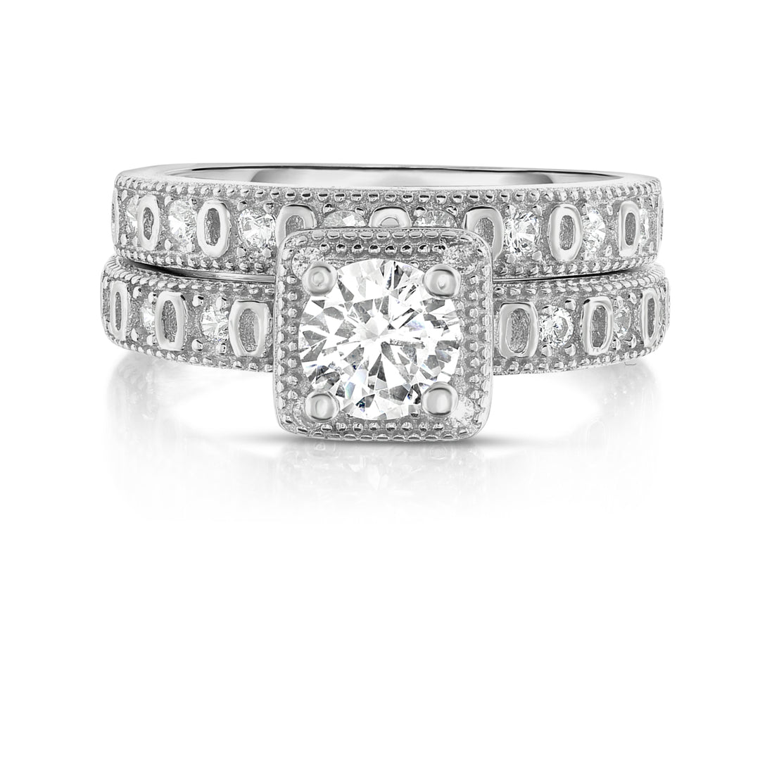 18kt White Gold Plated XOXO Bridal Ring And band Set Image 3