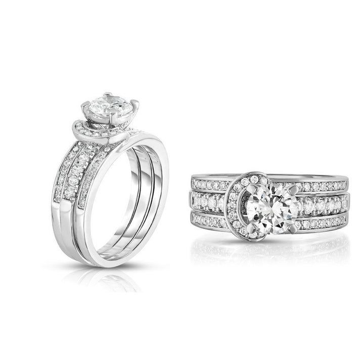 Micropave Interlock Ring and Band Set in 18k White Gold Image 1