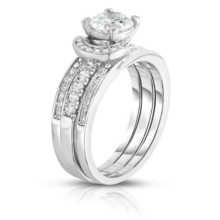 Micropave Interlock Ring and Band Set in 18k White Gold Image 2